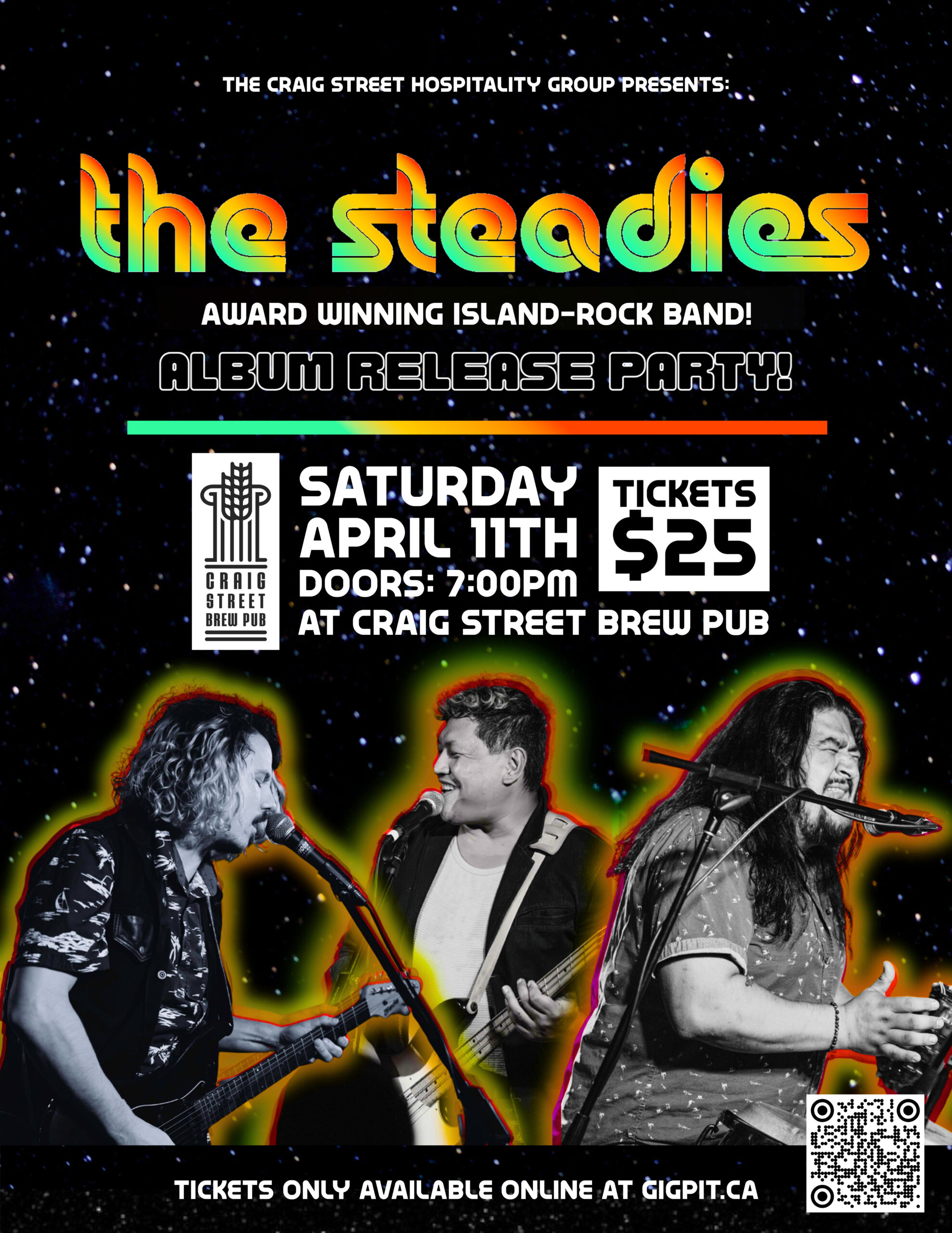 The Steadies LIVE at Craig Street Brew Pub on Saturday, April 11th